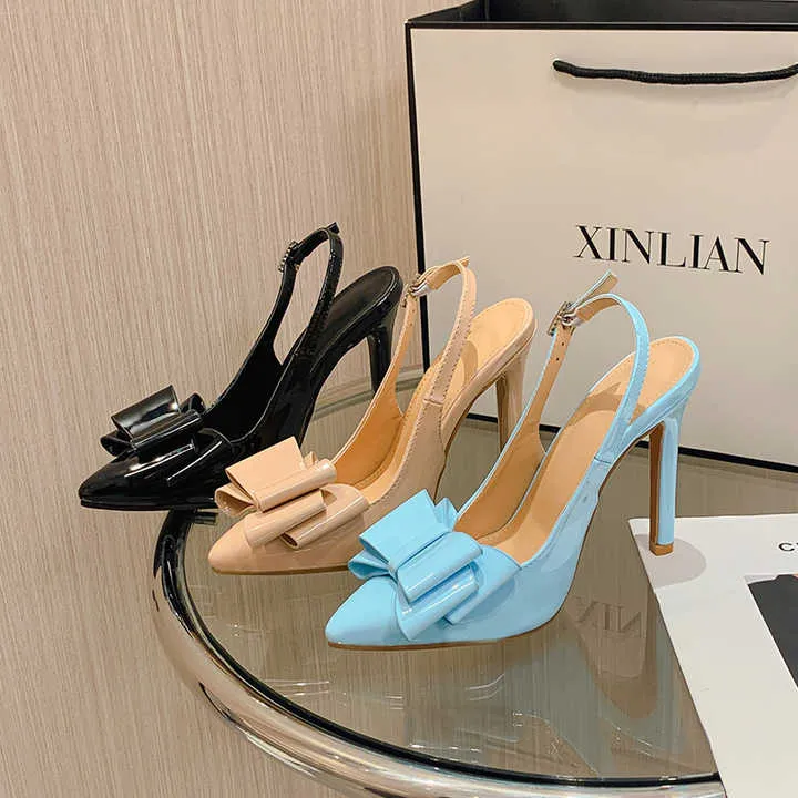صنادل كعب رفيع جديدة مدببة مع عقدة فيونكةNew Pointed Toe High Heel Sandals With Bowknot