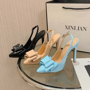 صنادل كعب رفيع جديدة مدببة مع عقدة فيونكةNew Pointed Toe High Heel Sandals With Bowknot