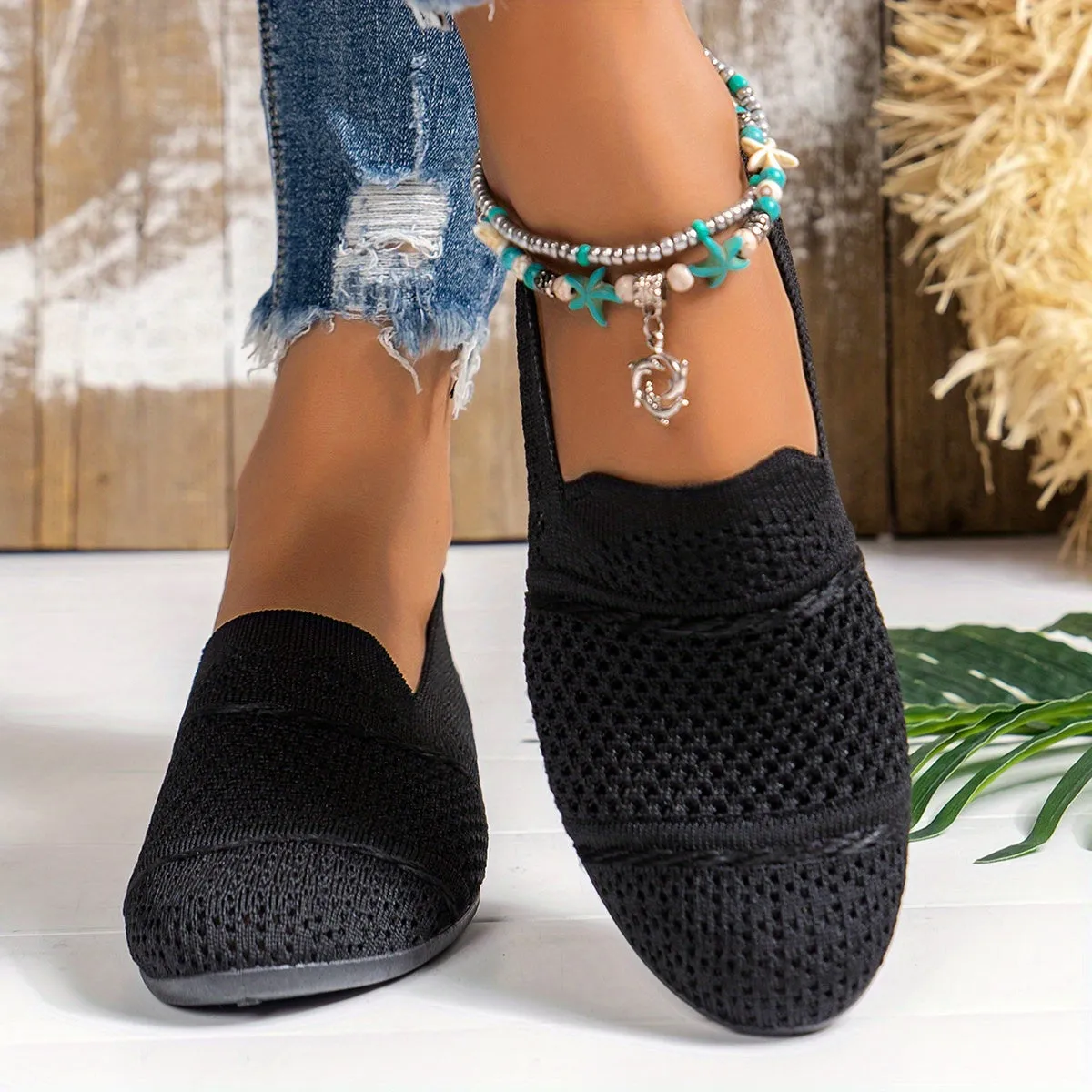 Ademende gebreide slip-on loafers, comfortabele flats voor dagelijks gebruik