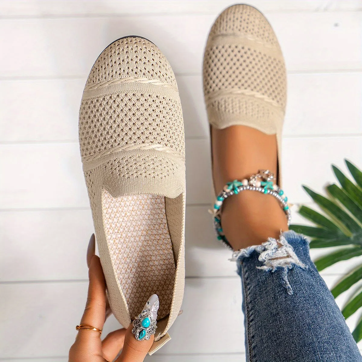 Ademende gebreide slip-on loafers, comfortabele flats voor dagelijks gebruik