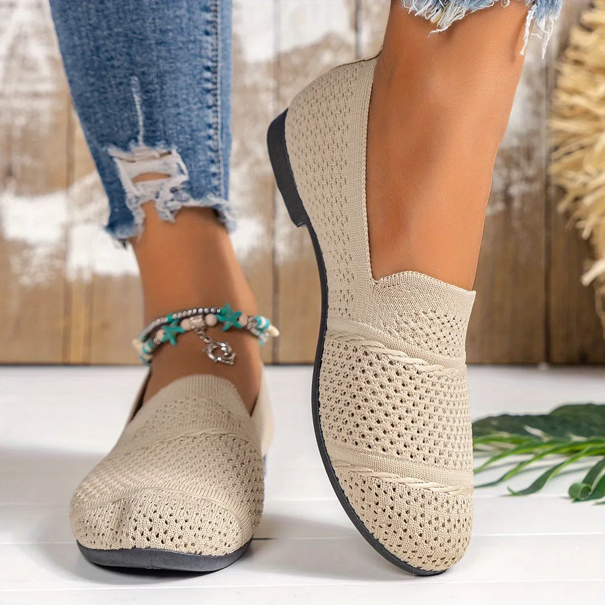 Ademende gebreide slip-on loafers, comfortabele flats voor dagelijks gebruik