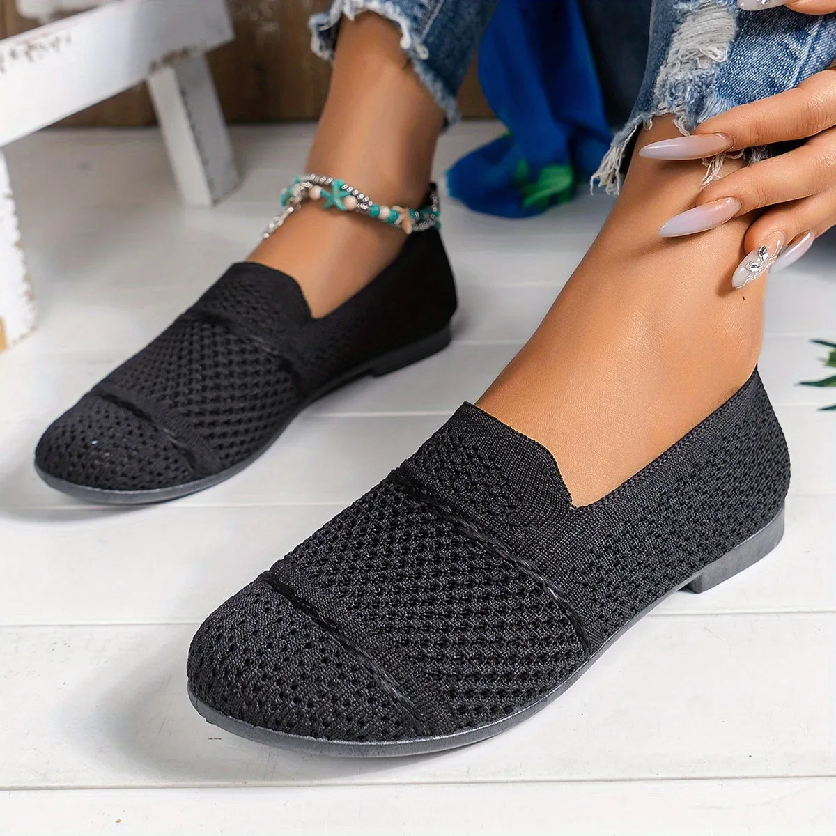 Ademende gebreide slip-on loafers, comfortabele flats voor dagelijks gebruik