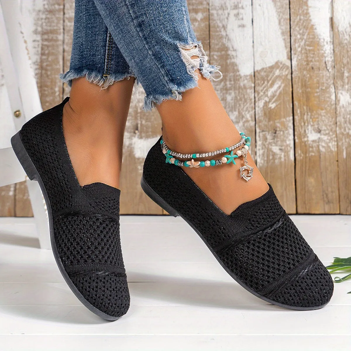 Ademende gebreide slip-on loafers, comfortabele flats voor dagelijks gebruik
