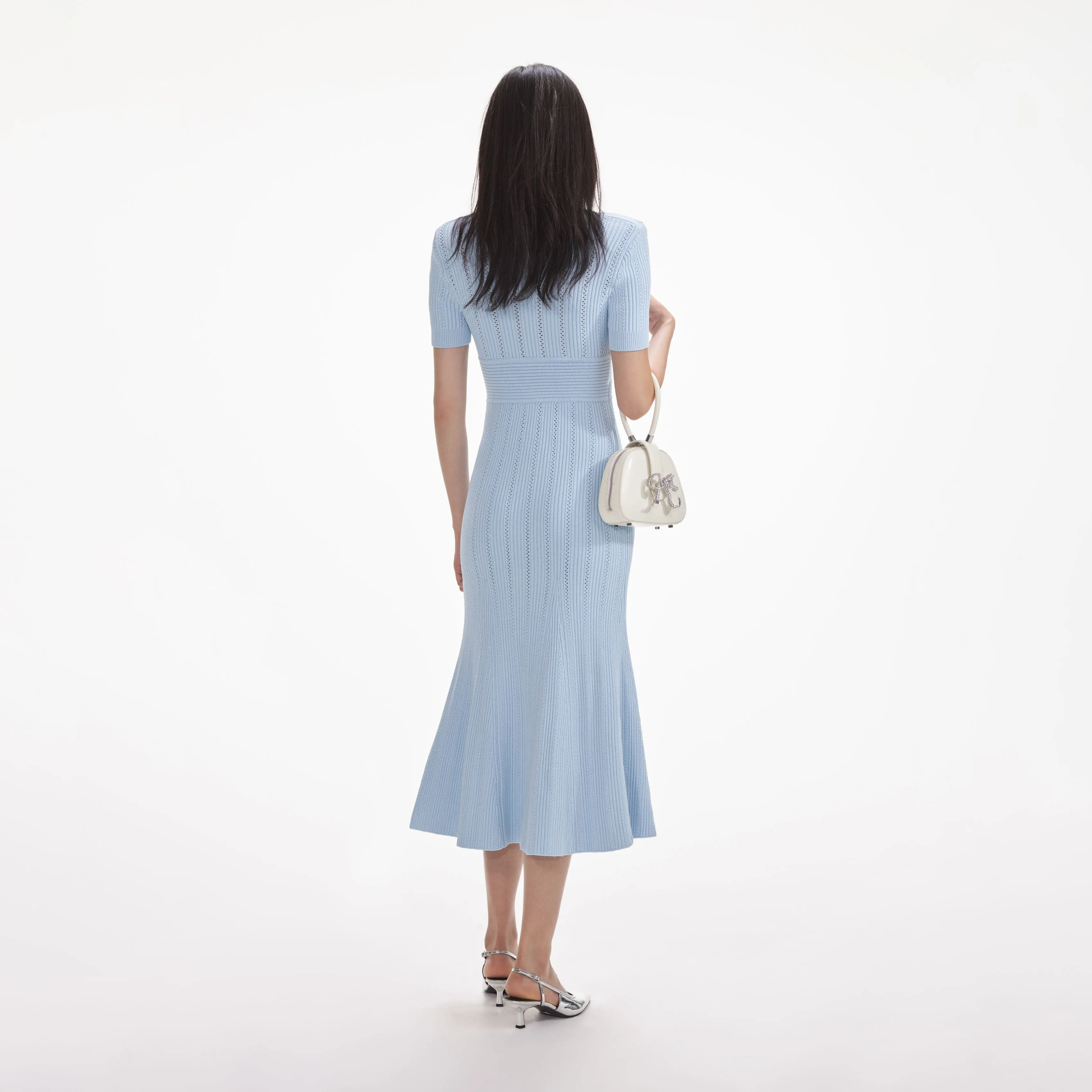 Blue Pointelle Knit Midi Dress