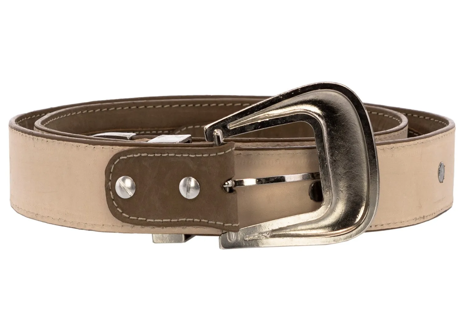 Brown Western Cowboy Leather Belt Navajo Concho - Silver Buckle