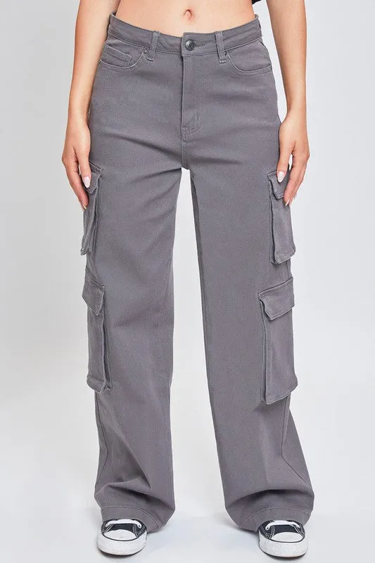 Char-Charcoal Junior High Rise Double Cargo Pants