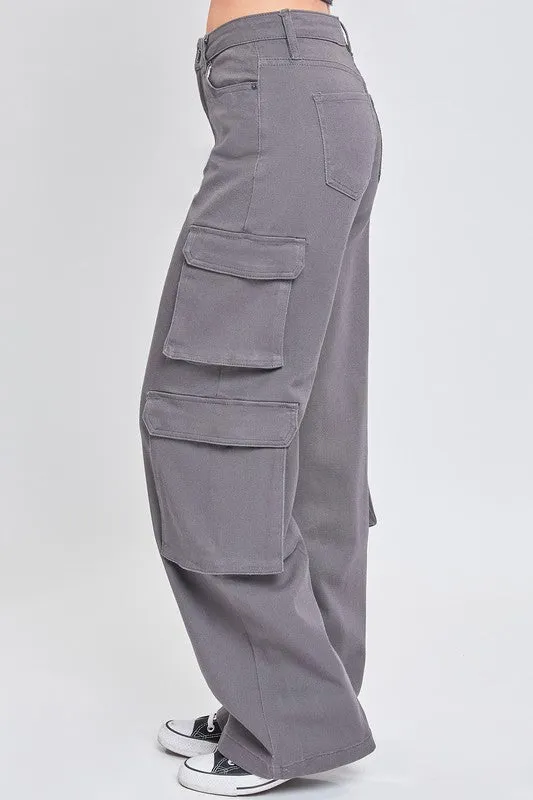 Char-Charcoal Junior High Rise Double Cargo Pants