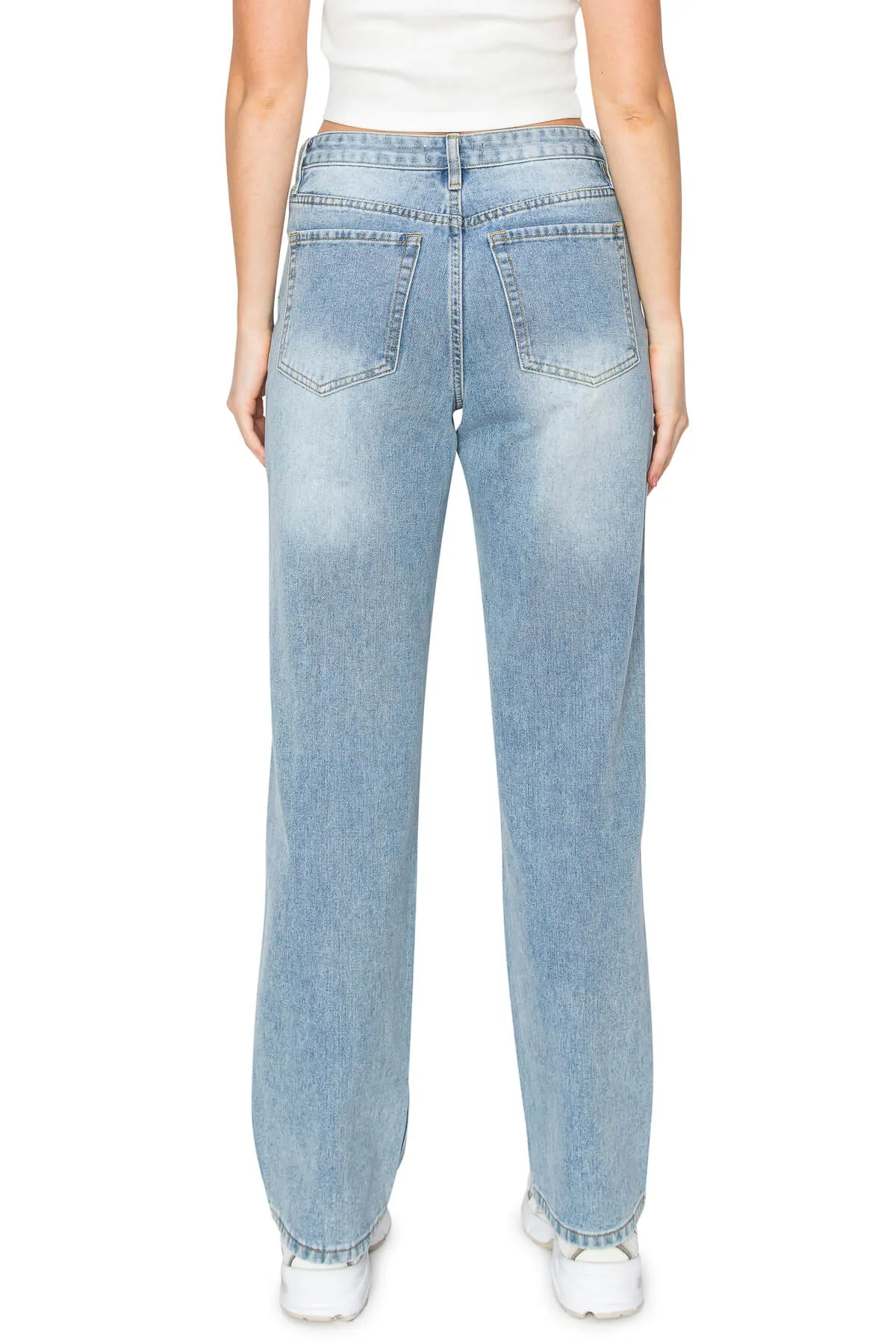 Daisy Embroidered Low Rise Baggy Jeans - Light Wash
