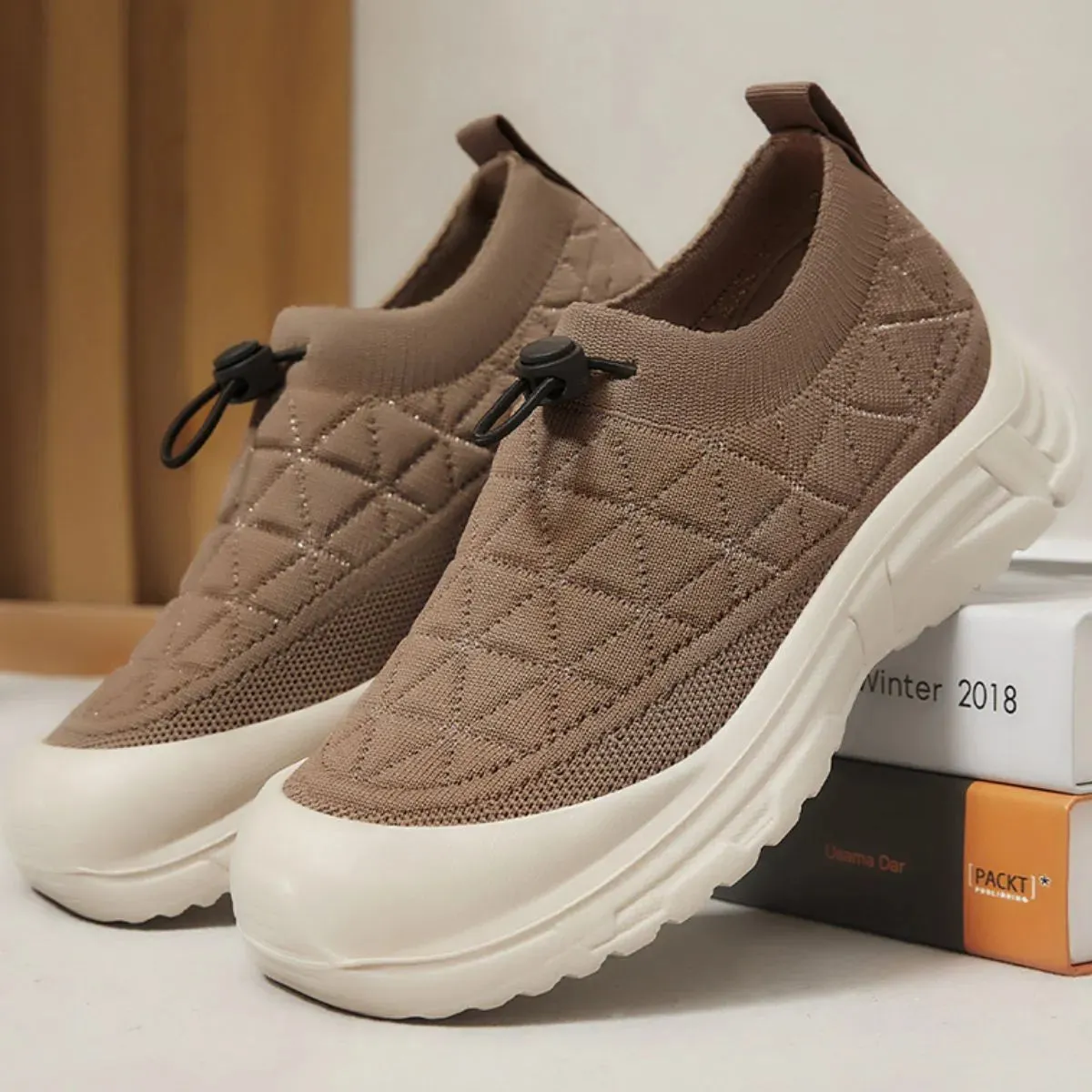 Drawstring Mesh Round Toe Sneakers