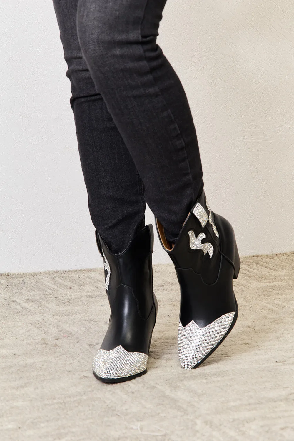 EAST LION CORP Black Rhinestone Pointed  High Ankle Boots