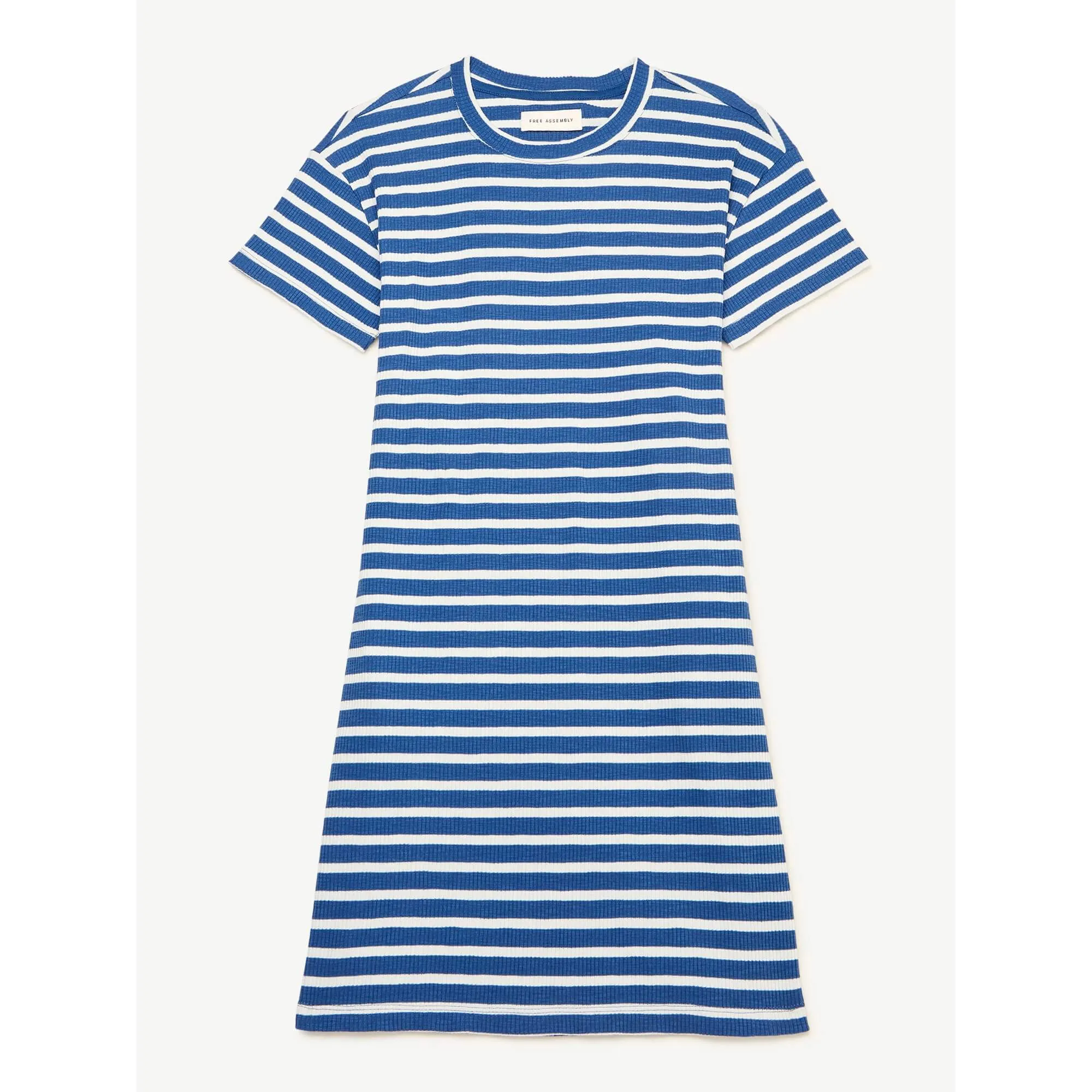 Free Assembly Girls Worn Cobalt Stripe Rib Knit T-Shirt Dress with Open Back Detail