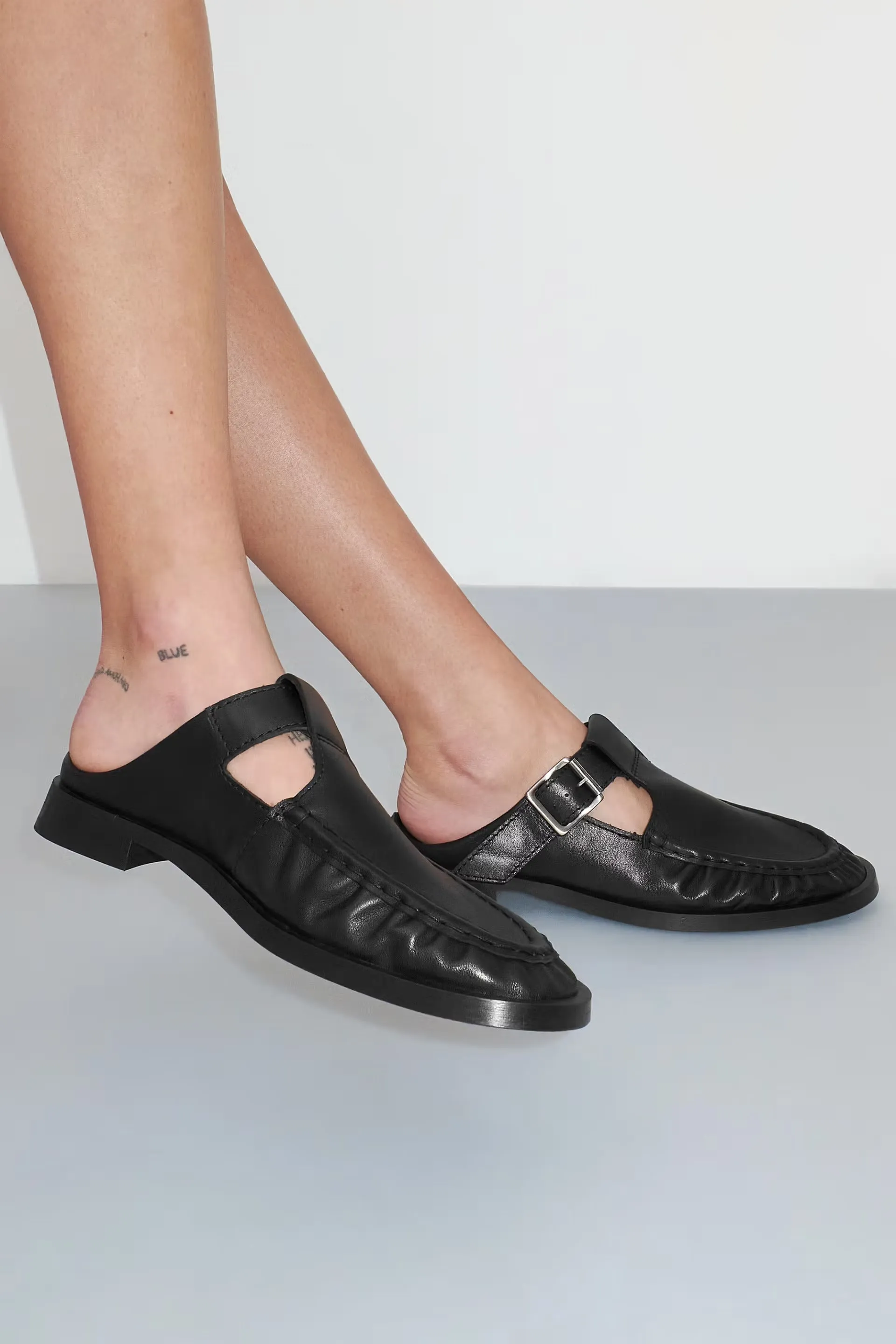Gianna Buckled Mules Black