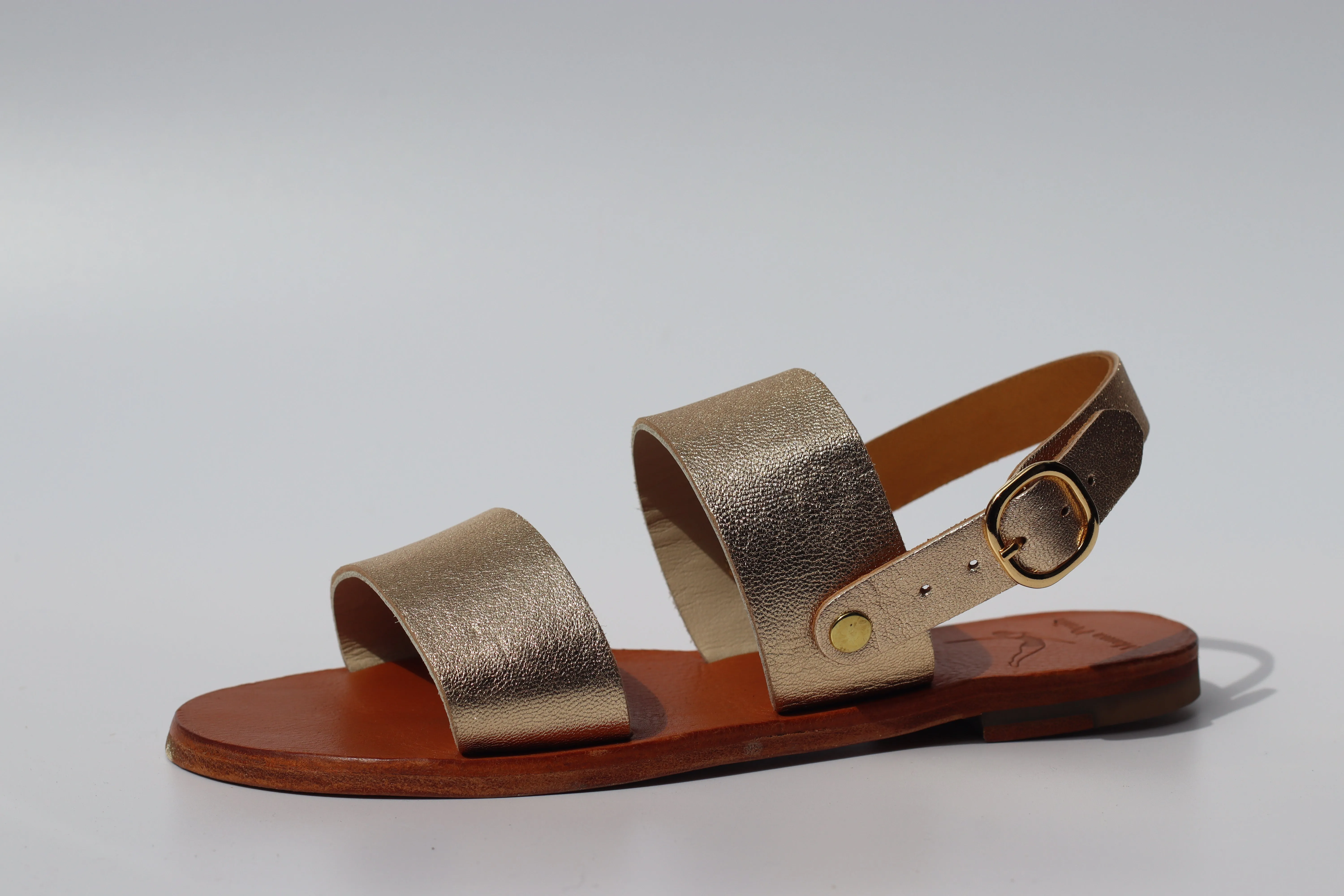 Goldy - Camel Sole - Slingback Two-Strap Sandals