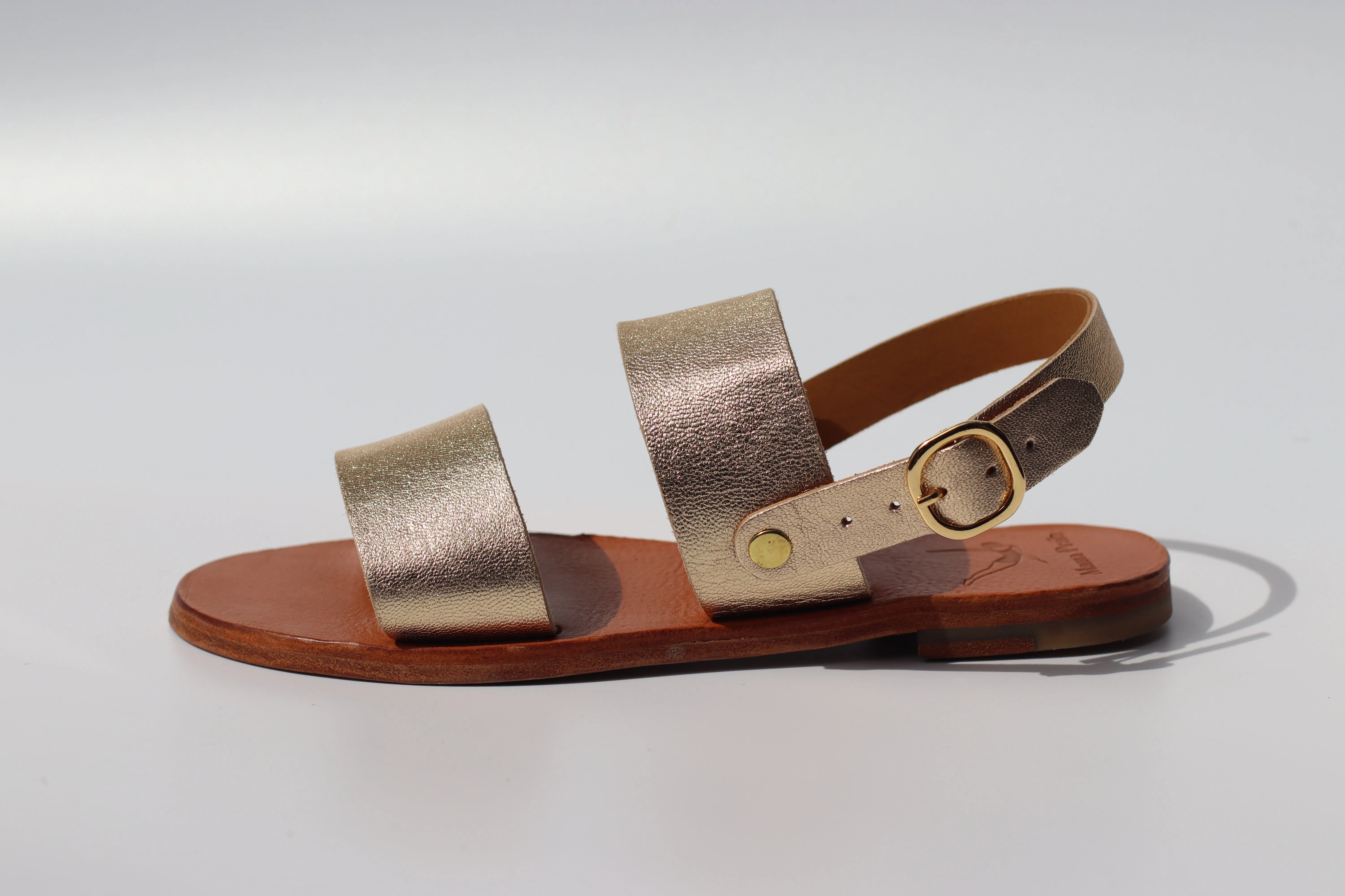 Goldy - Camel Sole - Slingback Two-Strap Sandals