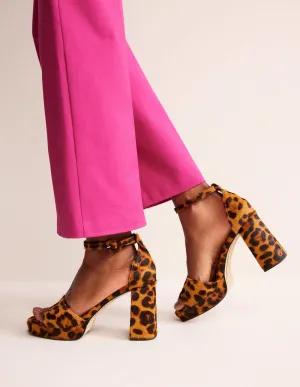 Heeled Platform Sandals-Classic Leopard Pony Hair
