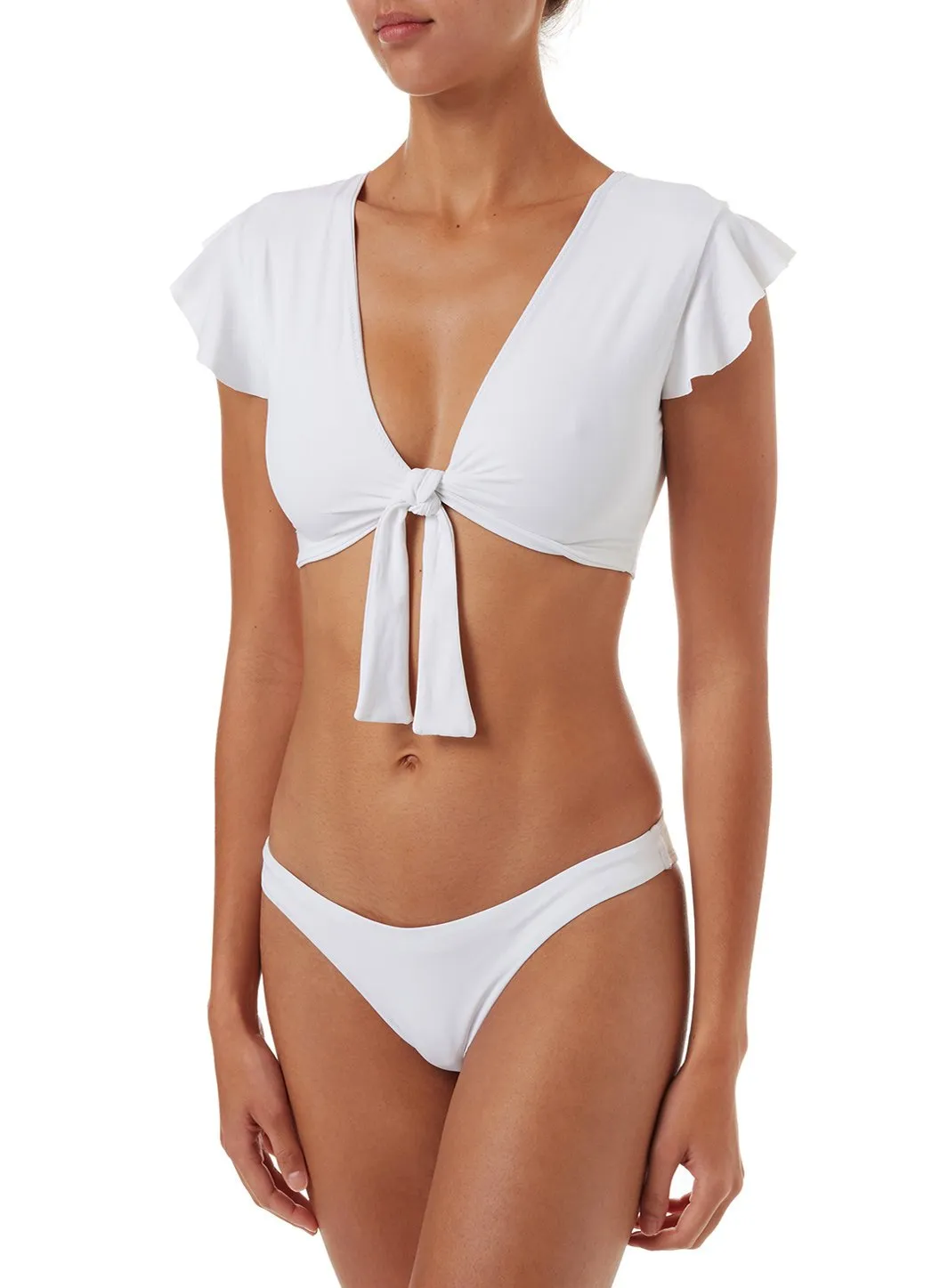 Koh Samui White Tie Front Frill Crop Bikini