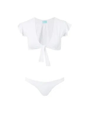 Koh Samui White Tie Front Frill Crop Bikini