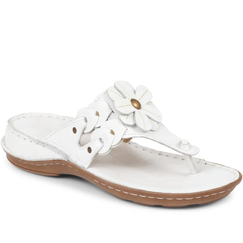 Leather Floral Toe-Post Sandals - CAY33001 / 319 988