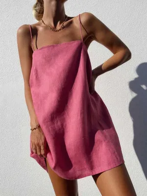 Madalyn New Casual Cotton And Linen Suspender Comfortable Holiday Dress
