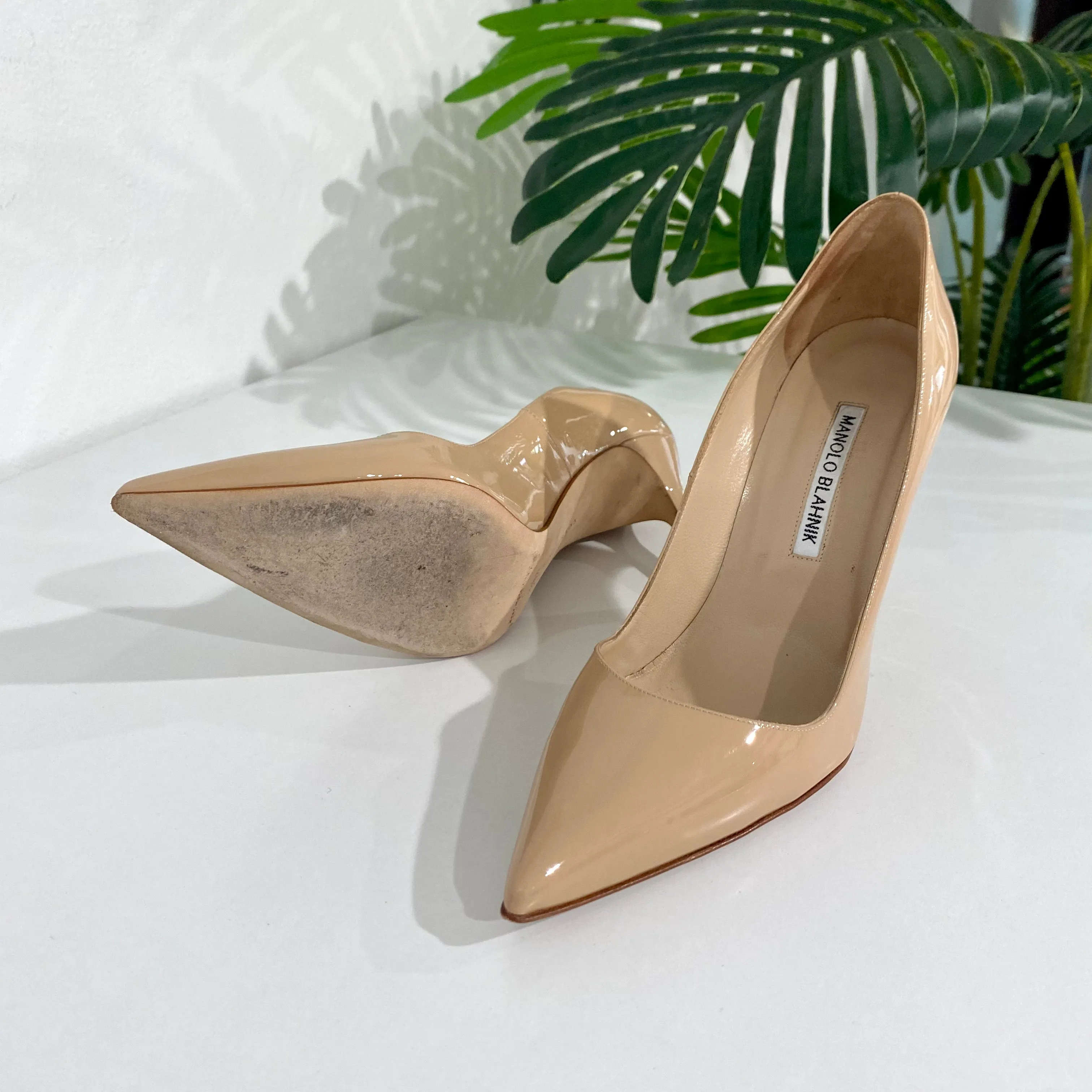Manolo Blahnik Nude Patent Pumps