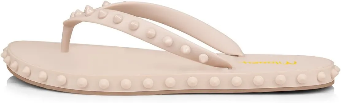 Milooey shoes Women's Chic Studded Flip Flop Sandals Summer Flat Thong Slide Shoes Daily Indoor Outdoor Slippers Size 4-16 US