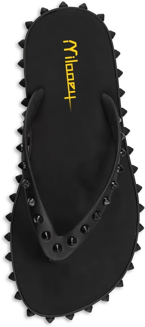 Milooey shoes Women's Chic Studded Flip Flop Sandals Summer Flat Thong Slide Shoes Daily Indoor Outdoor Slippers Size 4-16 US