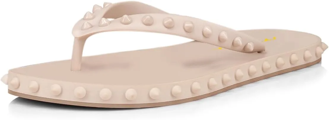 Milooey shoes Women's Chic Studded Flip Flop Sandals Summer Flat Thong Slide Shoes Daily Indoor Outdoor Slippers Size 4-16 US