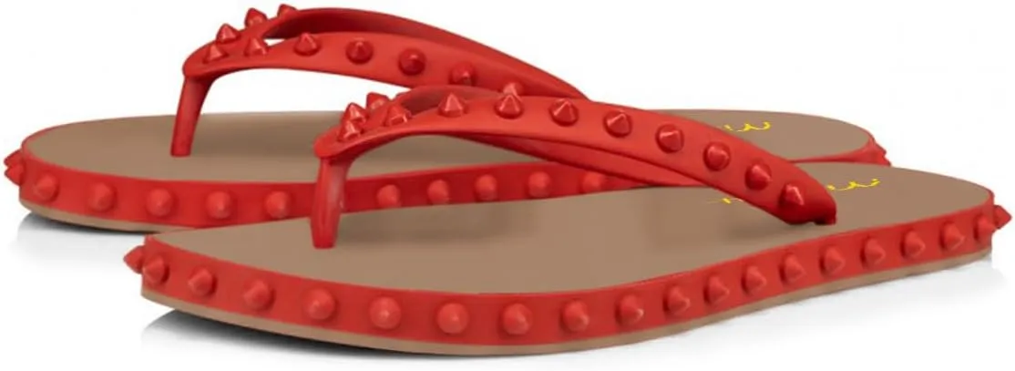 Milooey shoes Women's Chic Studded Flip Flop Sandals Summer Flat Thong Slide Shoes Daily Indoor Outdoor Slippers Size 4-16 US