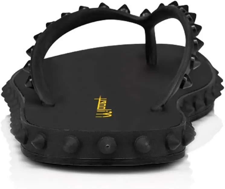 Milooey shoes Women's Chic Studded Flip Flop Sandals Summer Flat Thong Slide Shoes Daily Indoor Outdoor Slippers Size 4-16 US
