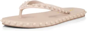 Milooey shoes Women's Chic Studded Flip Flop Sandals Summer Flat Thong Slide Shoes Daily Indoor Outdoor Slippers Size 4-16 US