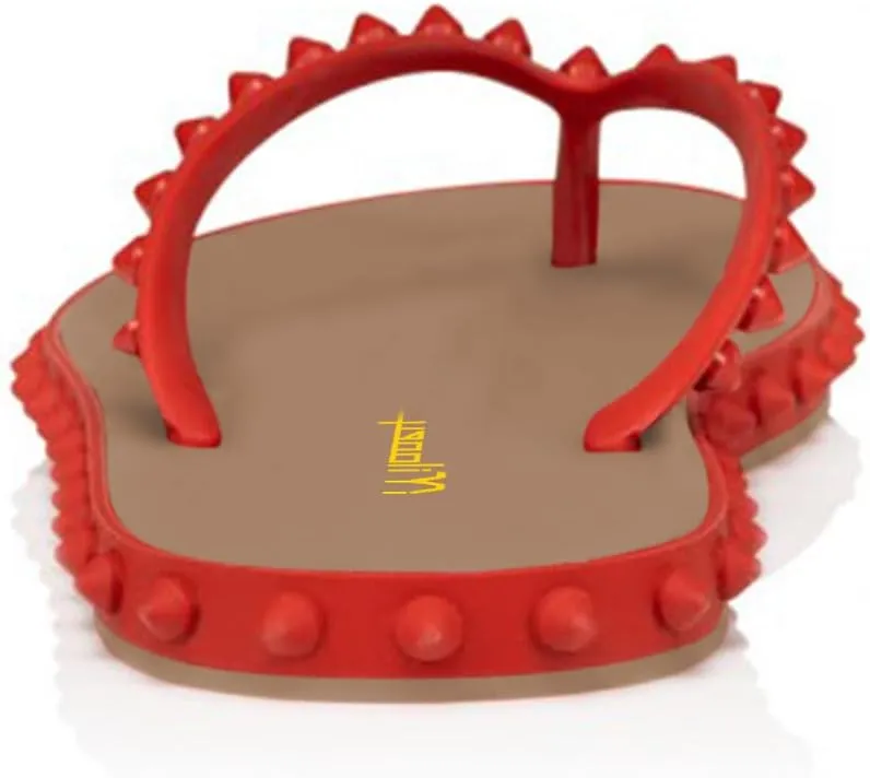 Milooey shoes Women's Chic Studded Flip Flop Sandals Summer Flat Thong Slide Shoes Daily Indoor Outdoor Slippers Size 4-16 US