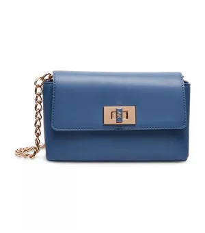 Mini Flap Shoulder Bag with Enamel Turn Lock Elemental Blue