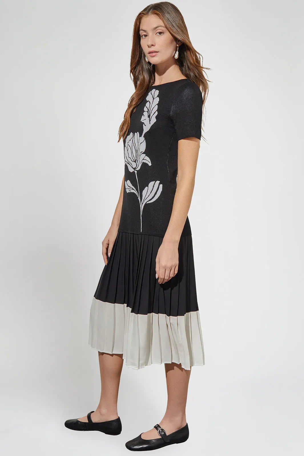 Modern Fit Midi Drop-Waist Dress - Pleated Mixed Media