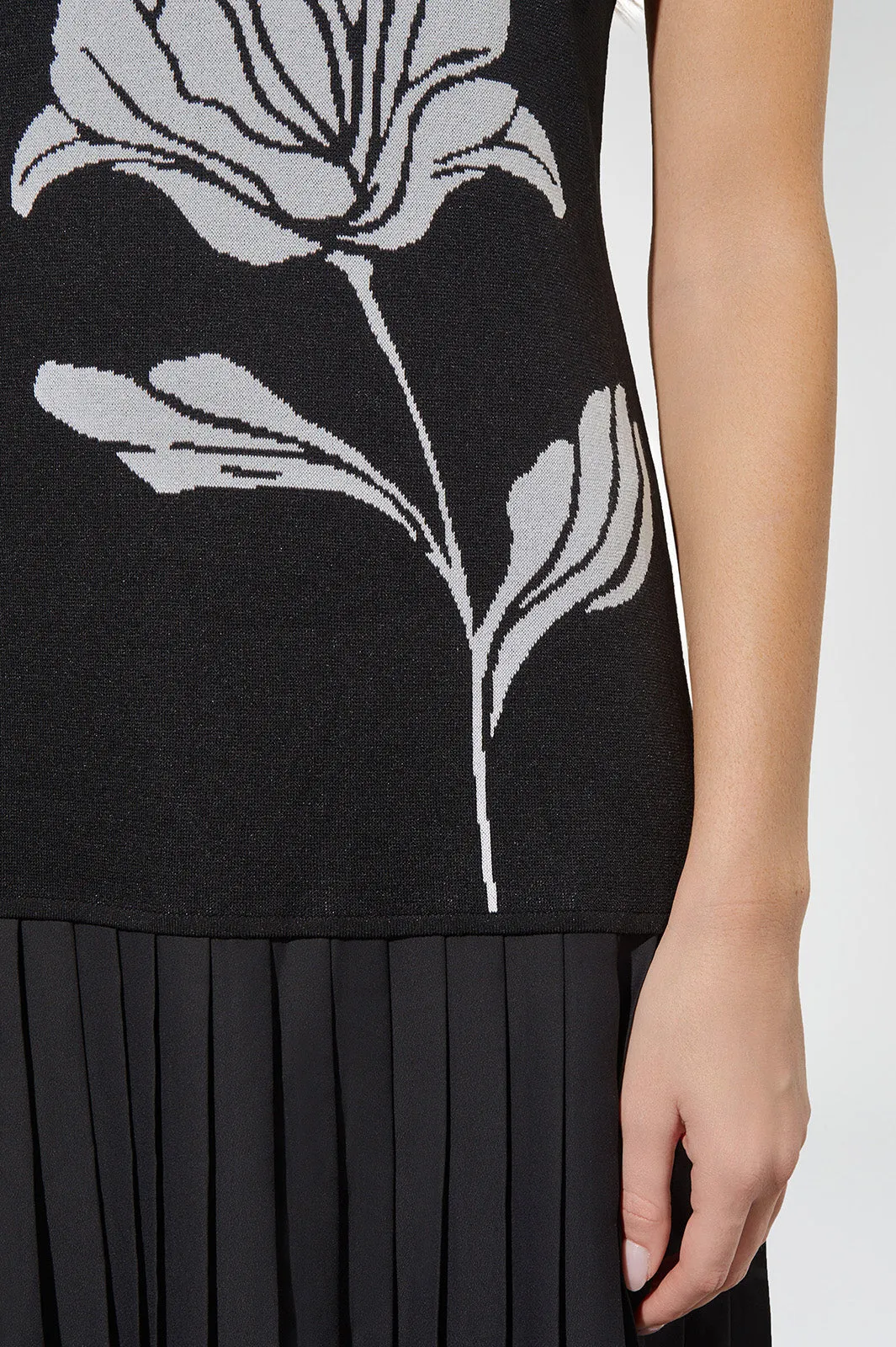 Modern Fit Midi Drop-Waist Dress - Pleated Mixed Media