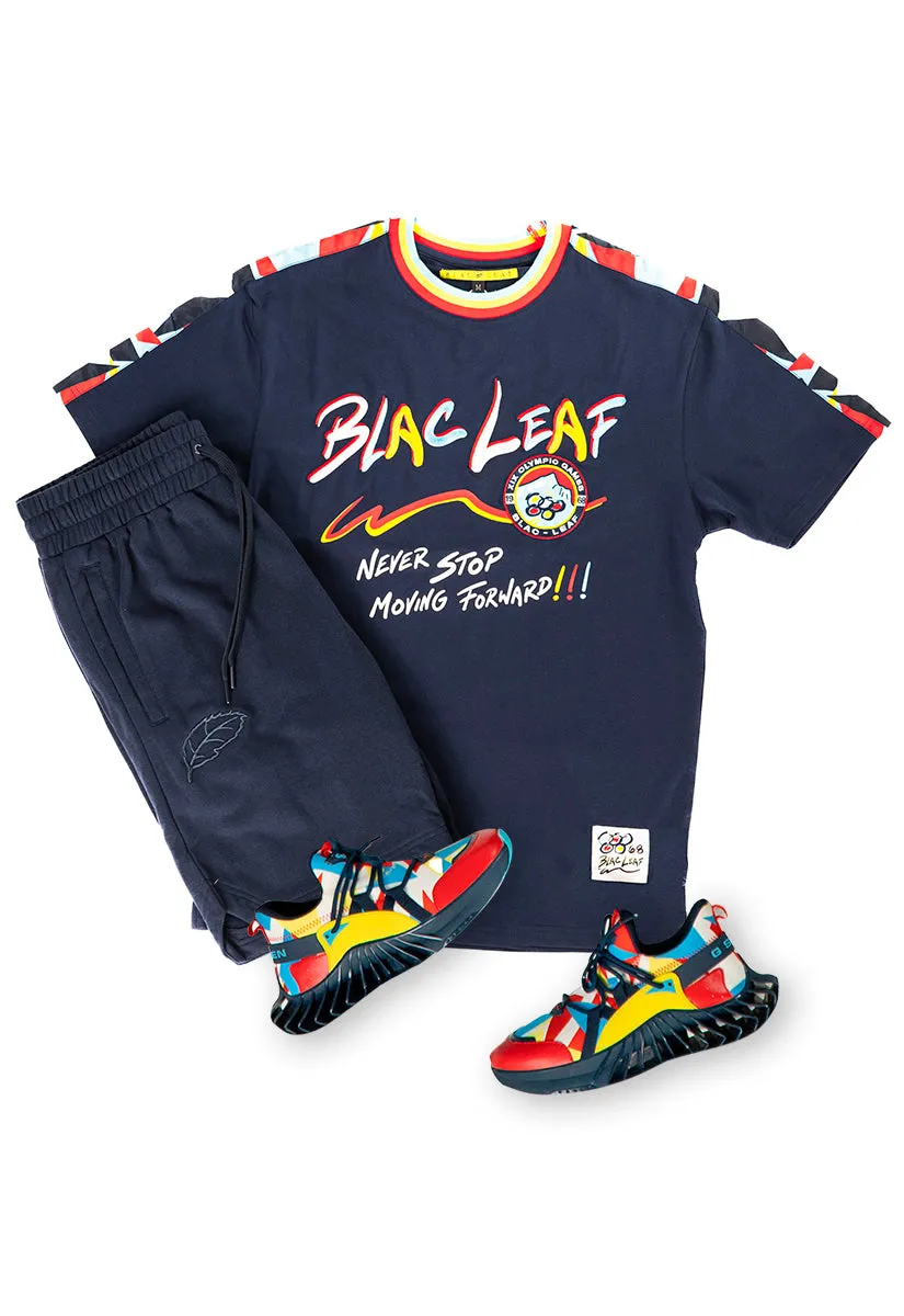 Never Stop Moving Forward Shirt, Navy Classic Leaf Shorts and Sneakers Bundle