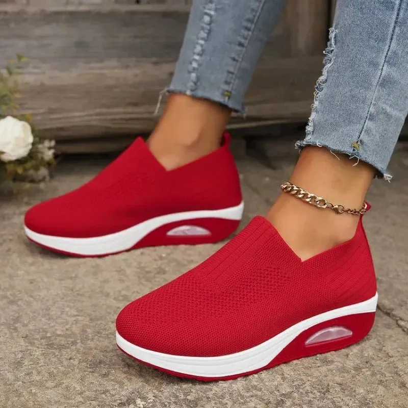 New Fashion Women Mesh Breathable Vulcanized Sneakers Woman Platform Solid Color Casual Shoes Ladies Wedges Walking Shoes