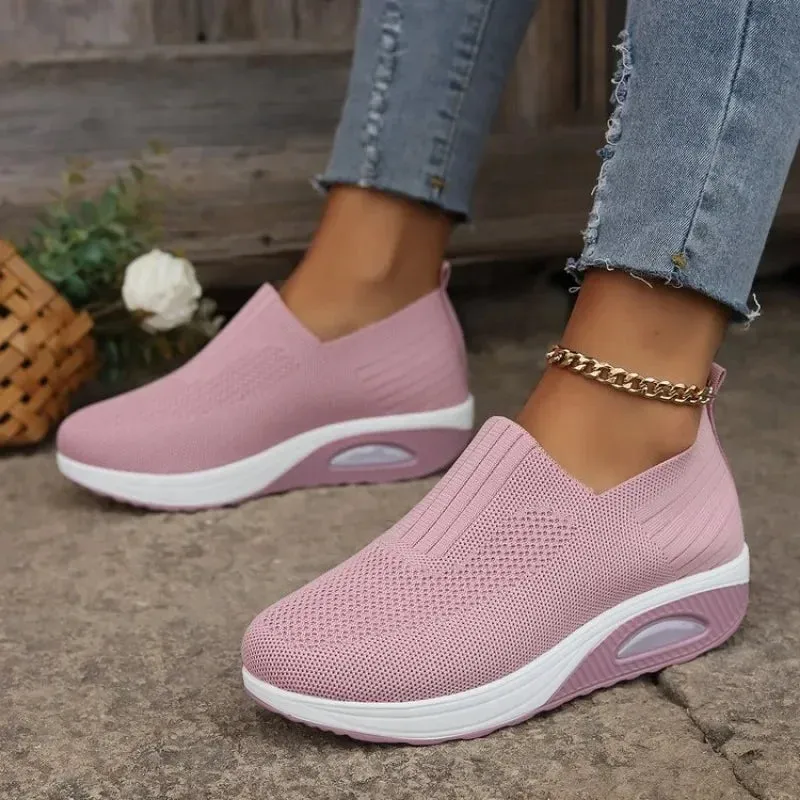 New Fashion Women Mesh Breathable Vulcanized Sneakers Woman Platform Solid Color Casual Shoes Ladies Wedges Walking Shoes