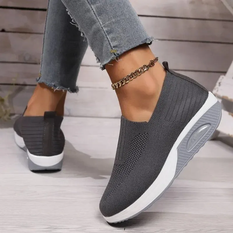 New Fashion Women Mesh Breathable Vulcanized Sneakers Woman Platform Solid Color Casual Shoes Ladies Wedges Walking Shoes