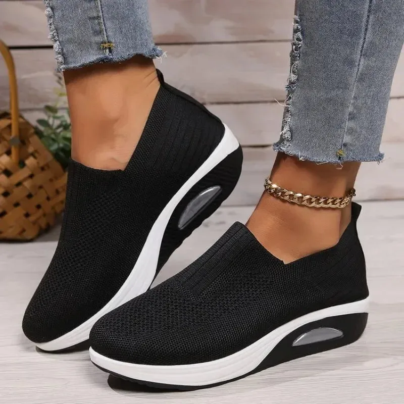 New Fashion Women Mesh Breathable Vulcanized Sneakers Woman Platform Solid Color Casual Shoes Ladies Wedges Walking Shoes
