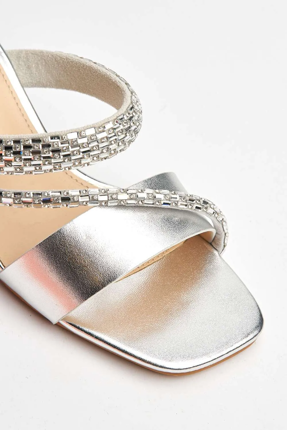 Nimra Diamante Embellished Block Heel Mules in Silver