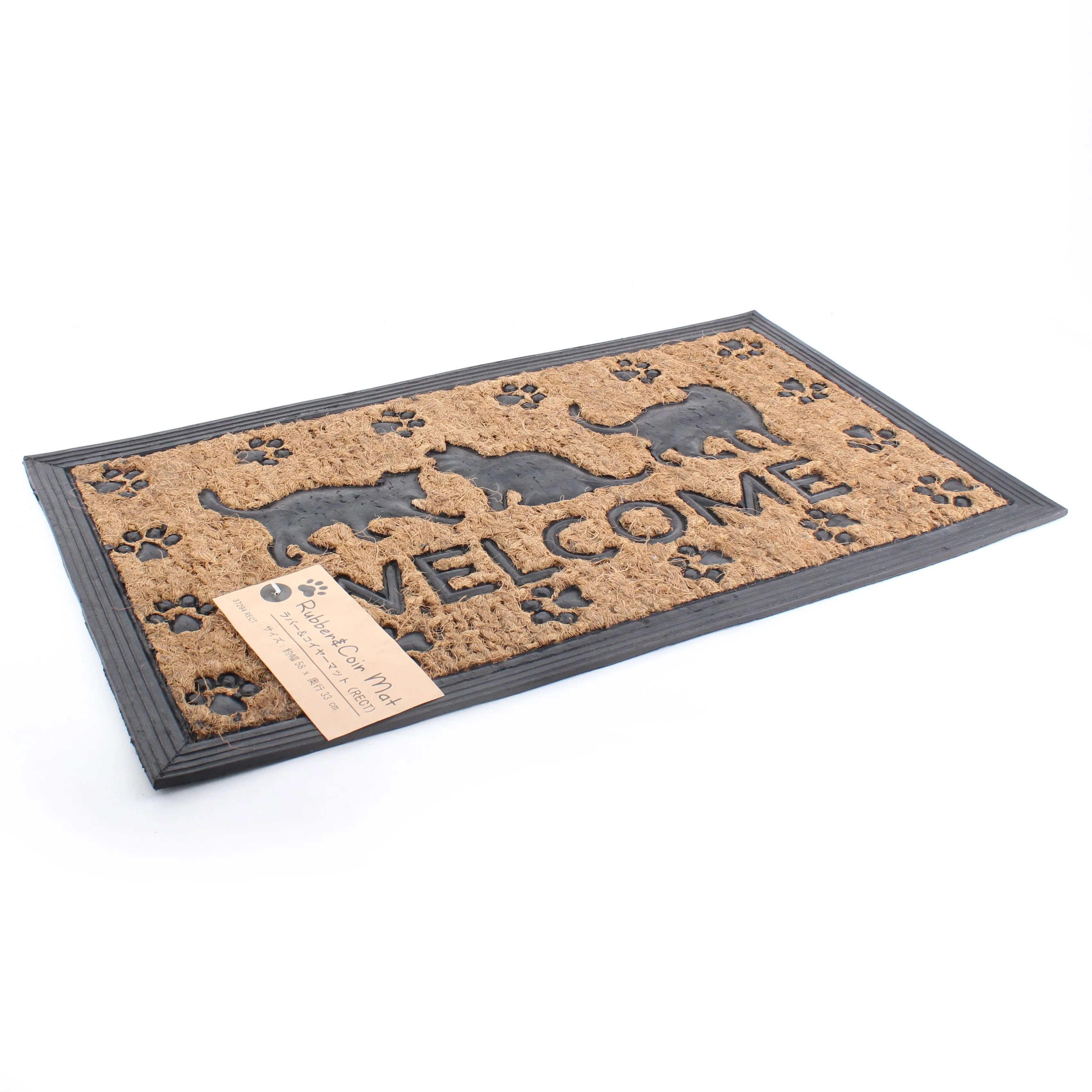 "Welcome" Cat Rectangular Coir Door Mat