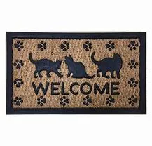 "Welcome" Cat Rectangular Coir Door Mat