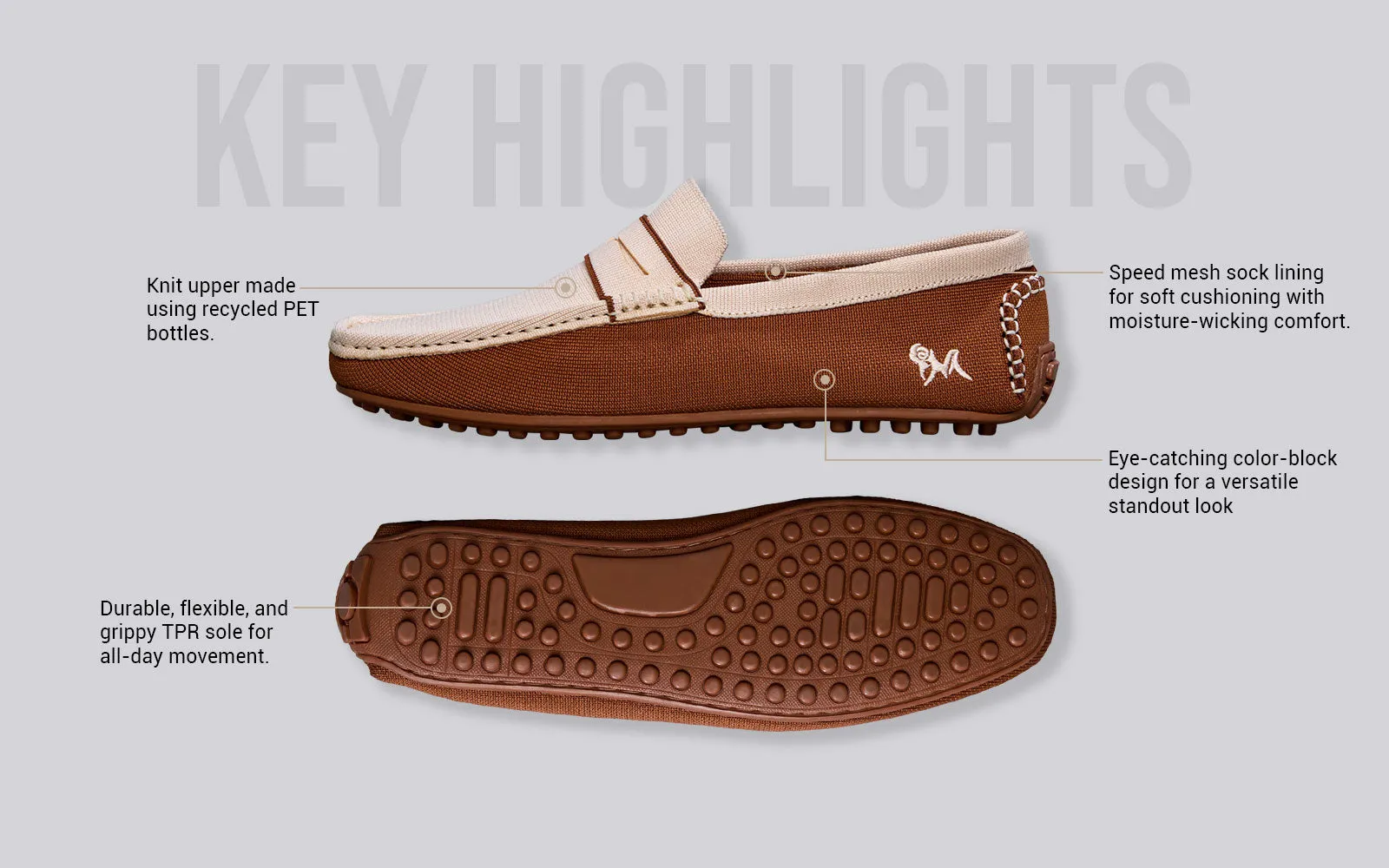 ReLive Knit Color Block Loafers : Beige-Brown