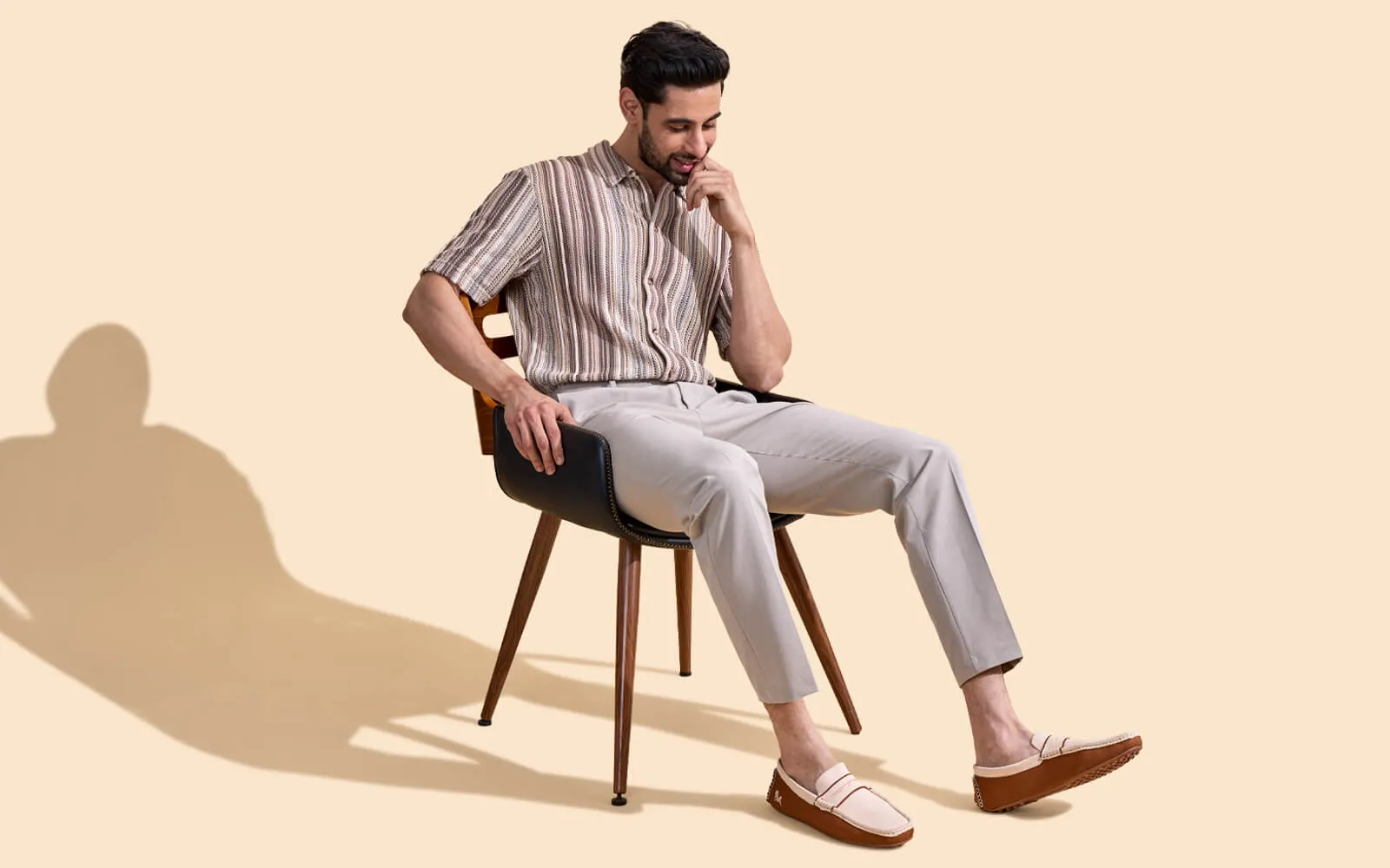ReLive Knit Color Block Loafers : Beige-Brown