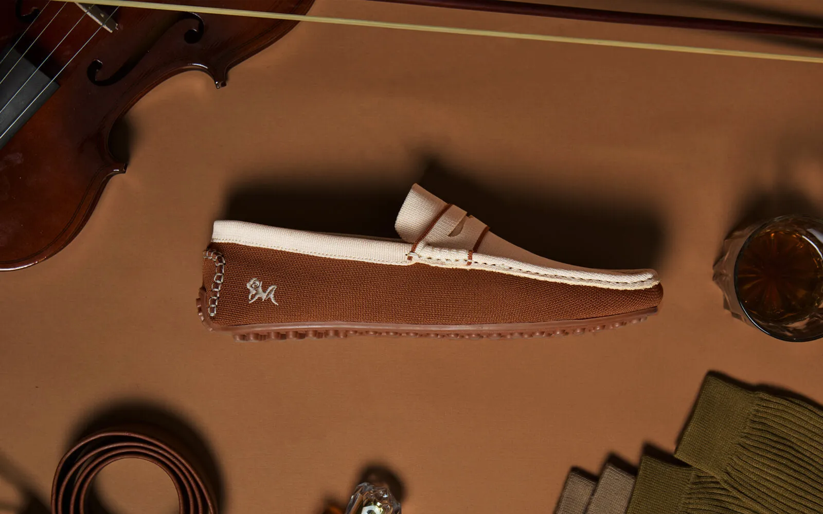 ReLive Knit Color Block Loafers : Beige-Brown