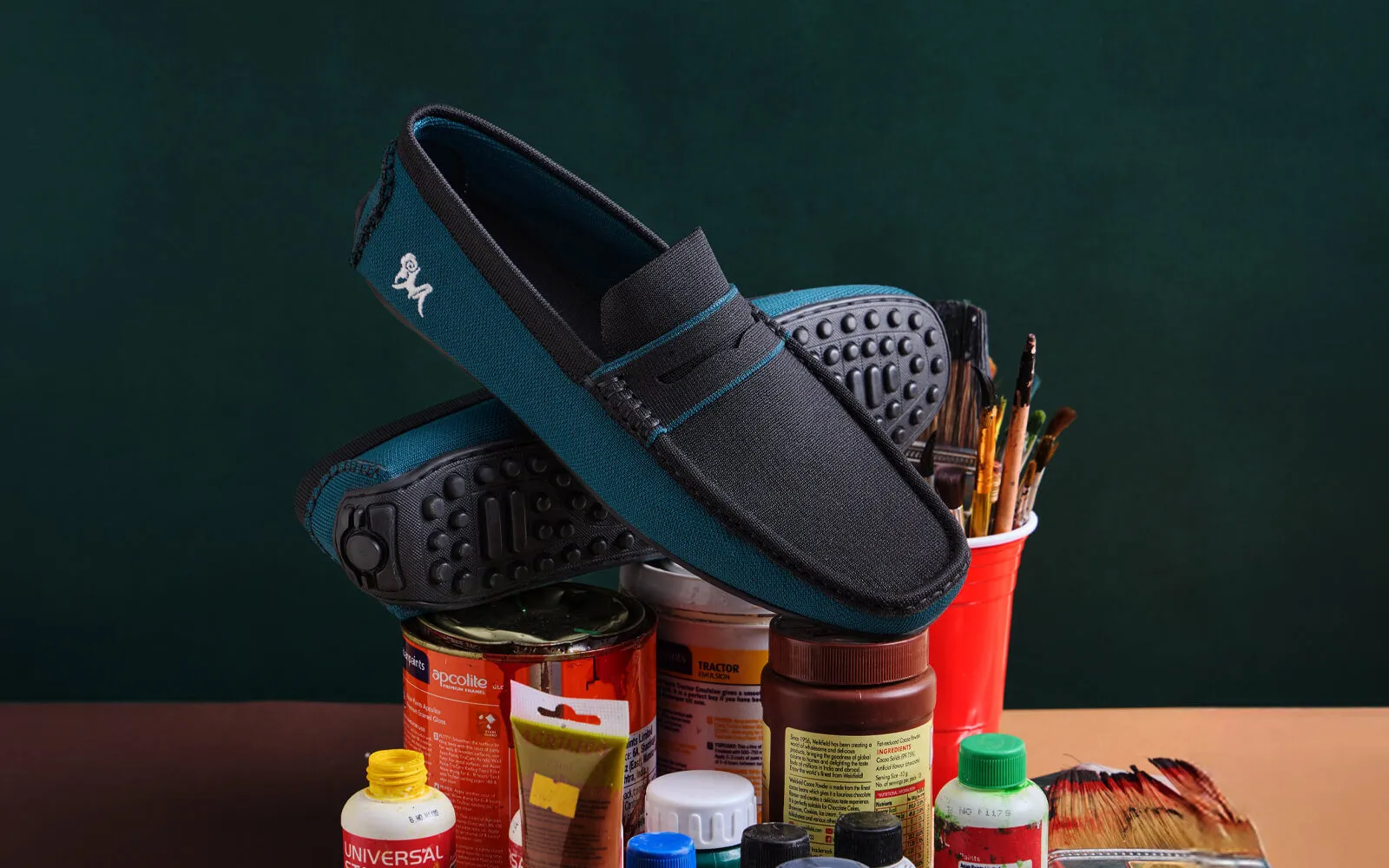 ReLive Knit Color Block Loafers : Teal-Black