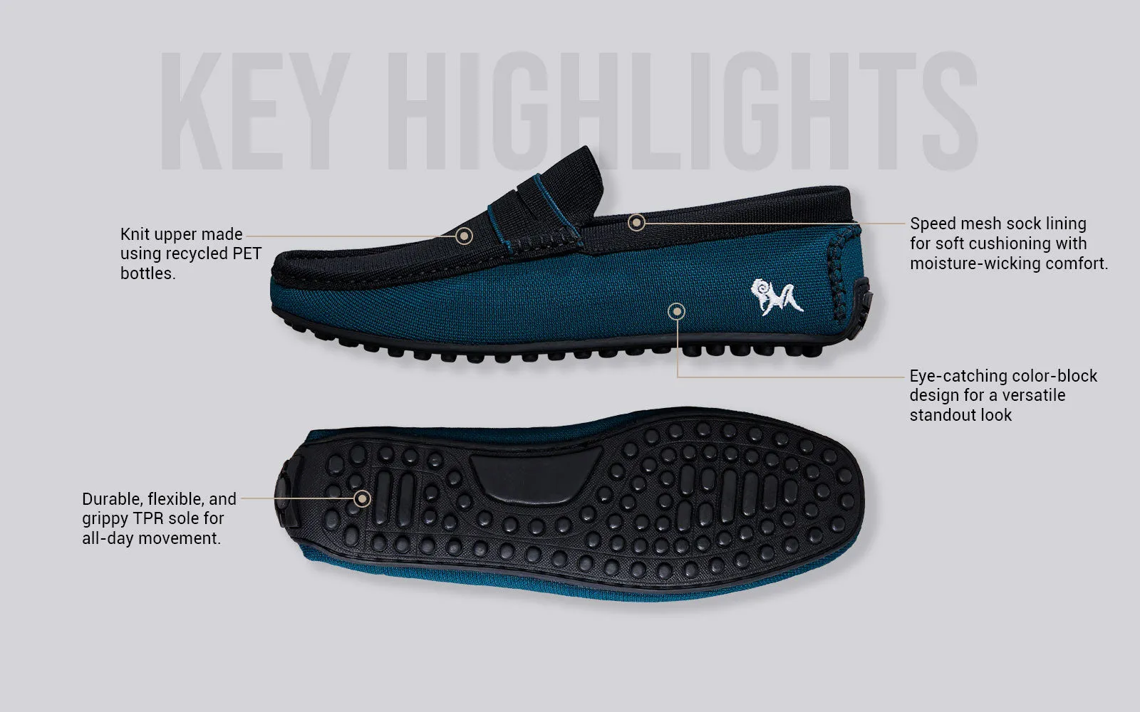 ReLive Knit Color Block Loafers : Teal-Black