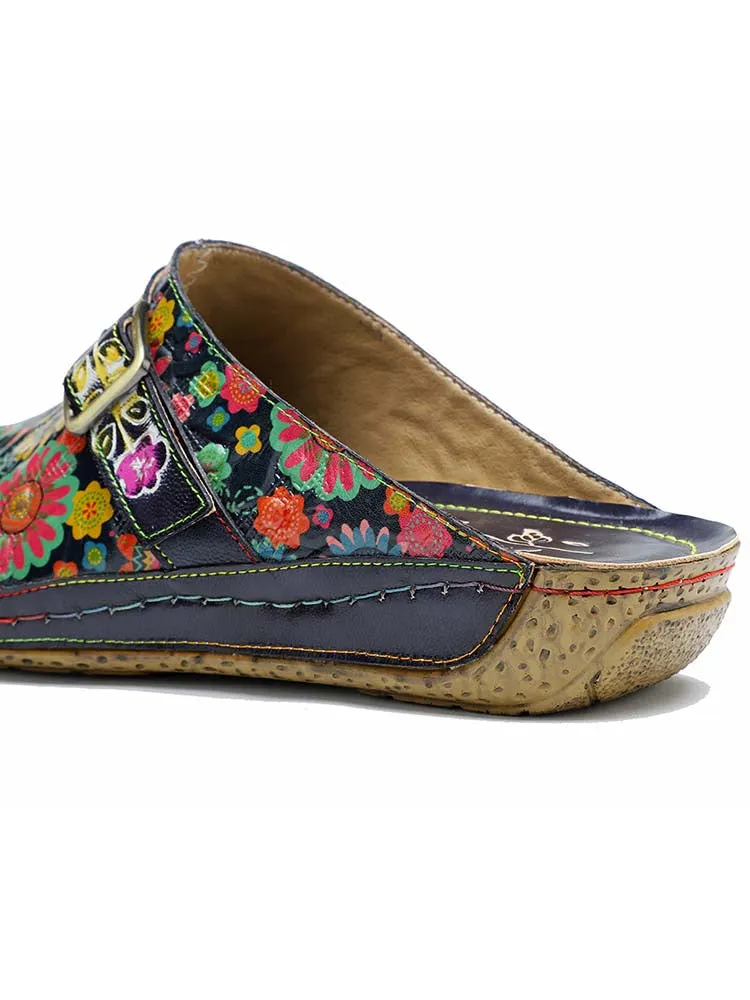Retro Flower Printed Handmade Slippers