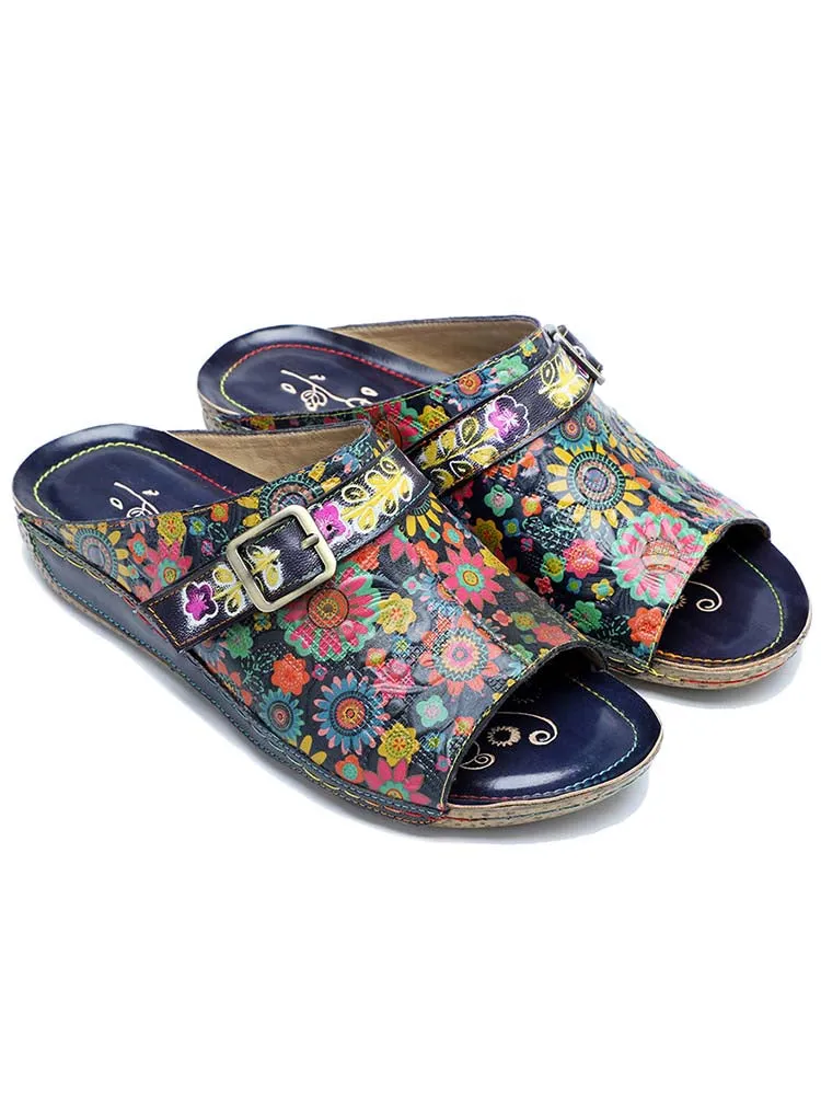 Retro Flower Printed Handmade Slippers