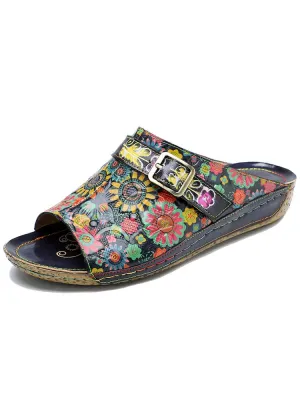 Retro Flower Printed Handmade Slippers